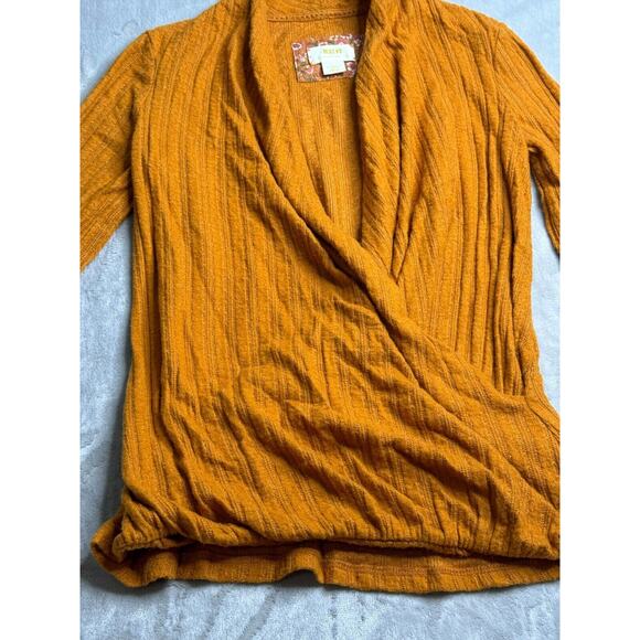 Anthropologie Maeve Rafela Hacci Surplice Top Womens XS Long Sleeve Brown - Picture 3 of 14
